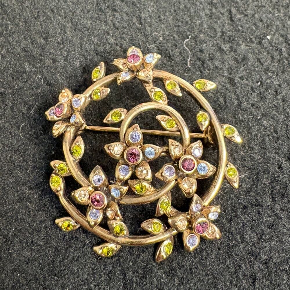 Monet Floral Rhinestone Brooch